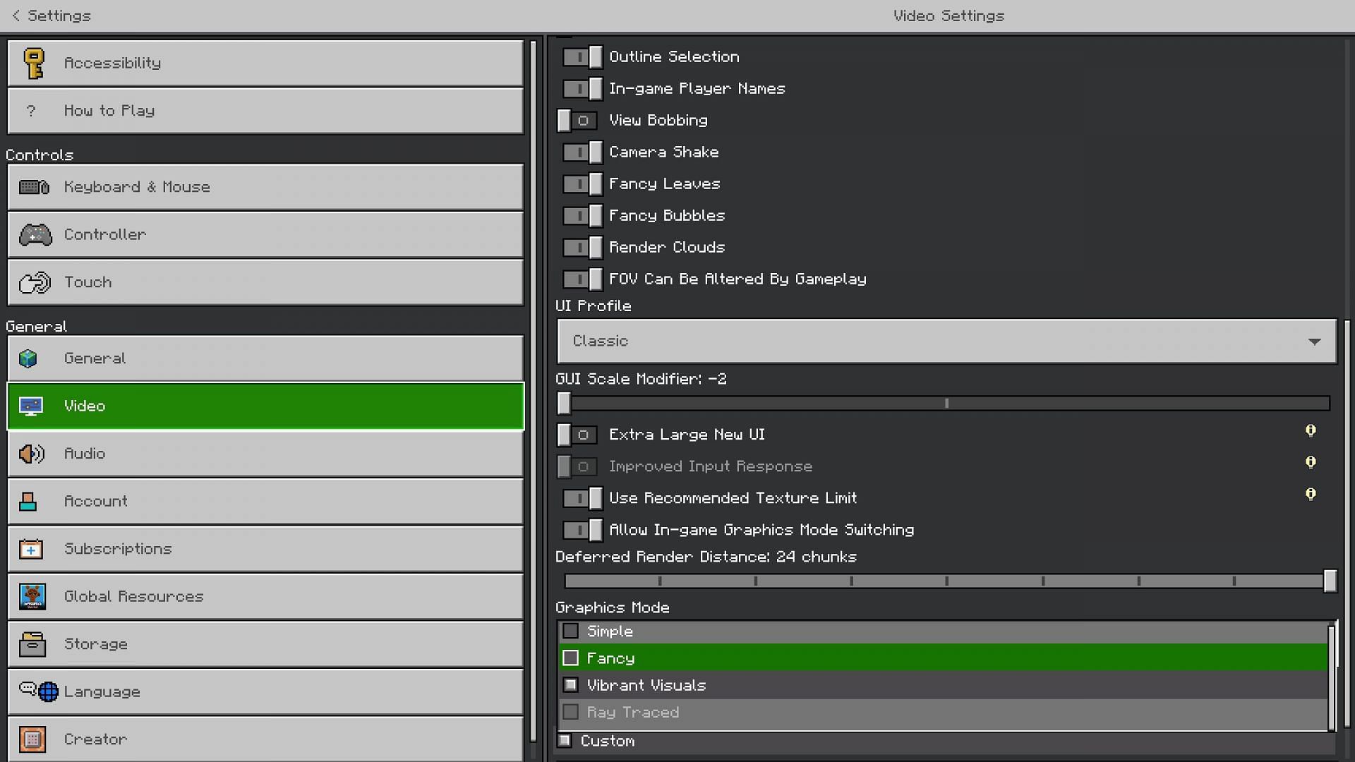 Vibrant Visuals can be disabled from the video settings (Image via Sportskeeda Gaming || Mojang Studios)